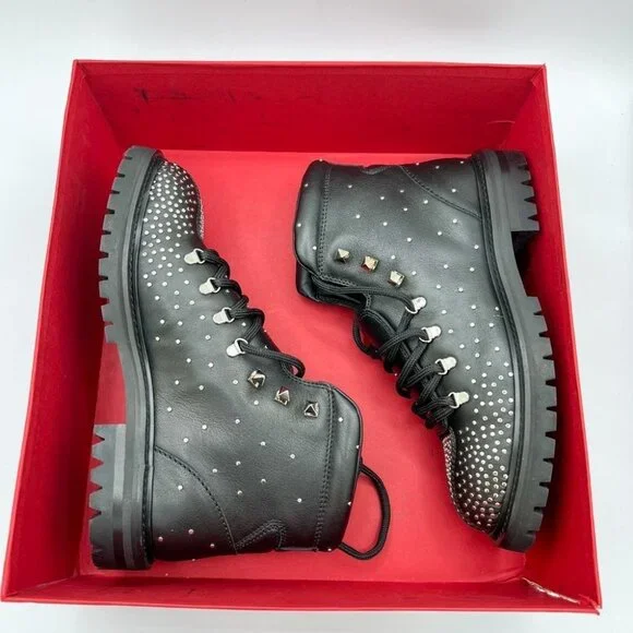 Valentino Garavani Black Rockstud Ankle Hiking Boots - Picture 5 of 12